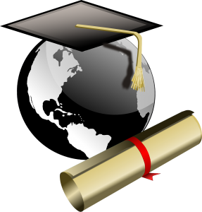 globe with mortarboard and diploma