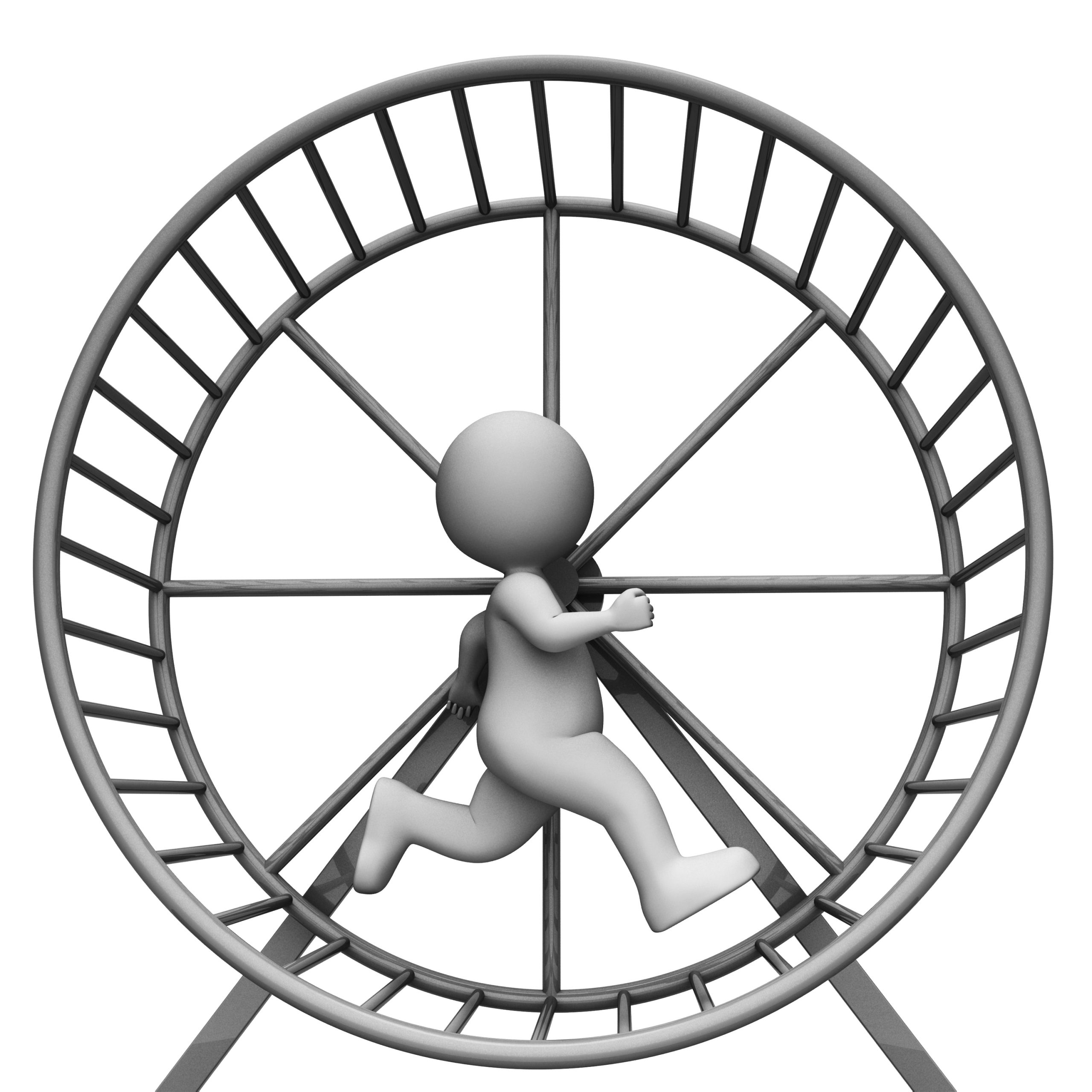 cartoon figure running on hamster wheel